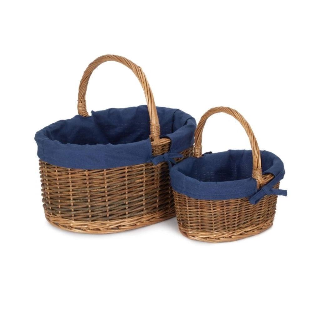 Red Hamper Blue Lined Country Oval Wicker Shopping Basket Main image