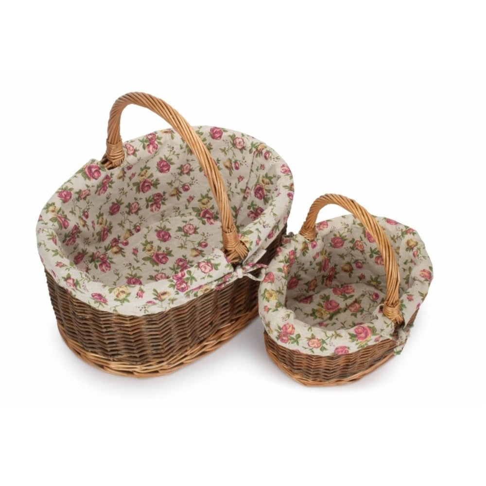 Garden Rose Cotton Lined Country Oval Wicker Shopping Baskets Secondary image