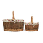 Garden Rose Cotton Lined Country Oval Wicker Shopping Baskets
