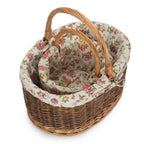 Garden Rose Cotton Lined Country Oval Wicker Shopping Baskets