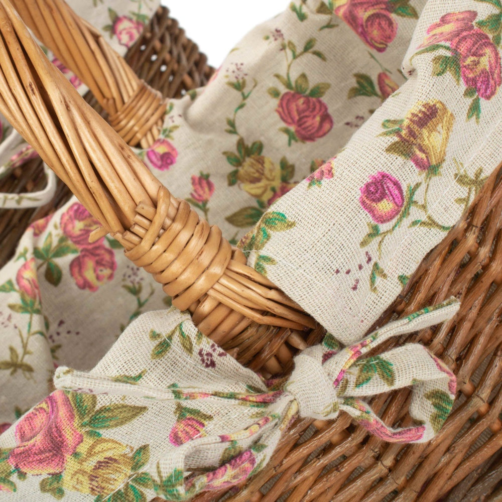 Garden Rose Cotton Lined Country Oval Wicker Shopping Baskets