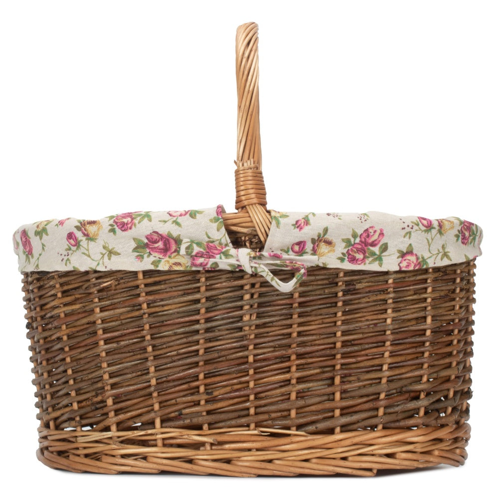 Garden Rose Cotton Lined Country Oval Wicker Shopping Baskets