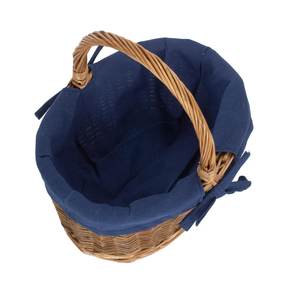 Blue Lined Country Oval Wicker Shopping Basket Secondary image