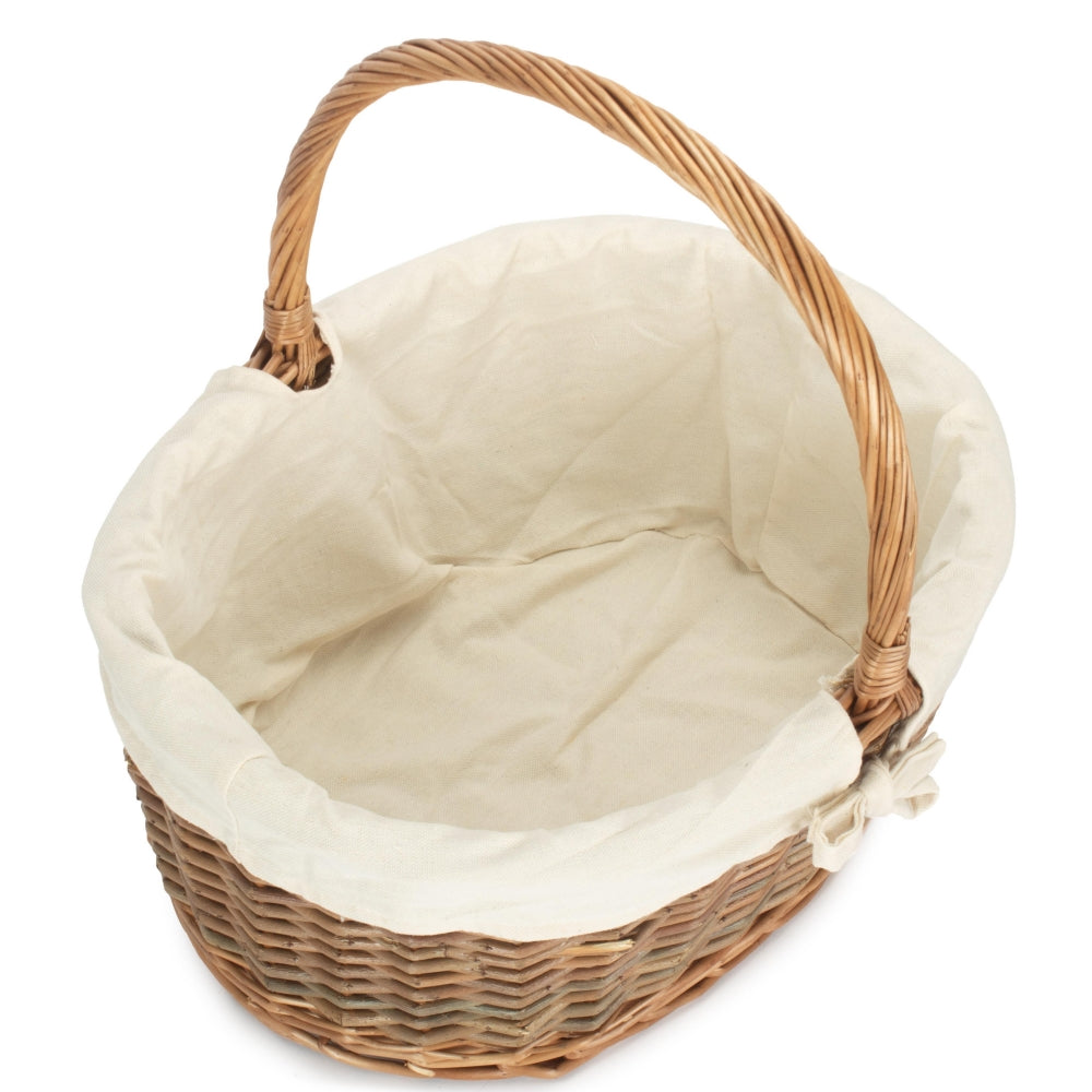 Red Hamper Oval Unpeeled Willow Shopping Basket With White Lining Main image