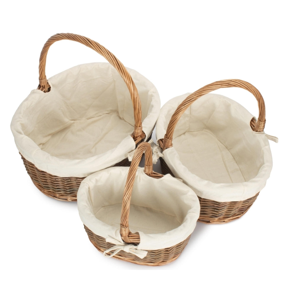Red Hamper Oval Unpeeled Willow Shopping Basket With White Lining