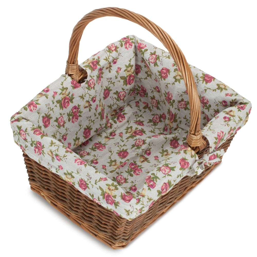 Red Hamper Rectangular Unpeeled Willow Shopping Basket With Garden Rose Lining Main image