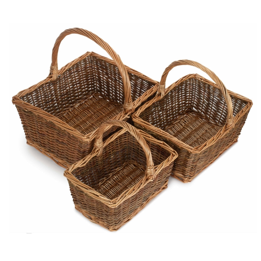 Red Hamper Rectangular Unpeeled Willow Shopping Basket