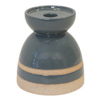 Blue Ceramic Glazed Candle Holder with Unglazed Detail
