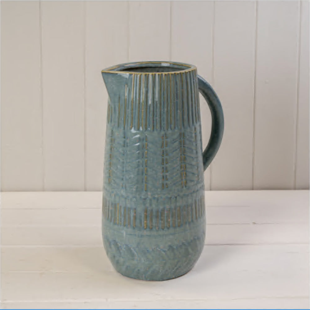 Large Rustic Blue Ceramic Jug for Floral and Home Décor