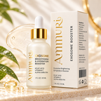 Ammuri Exosome Brightening and Hydration Booster 30ml bottle beside its carton.