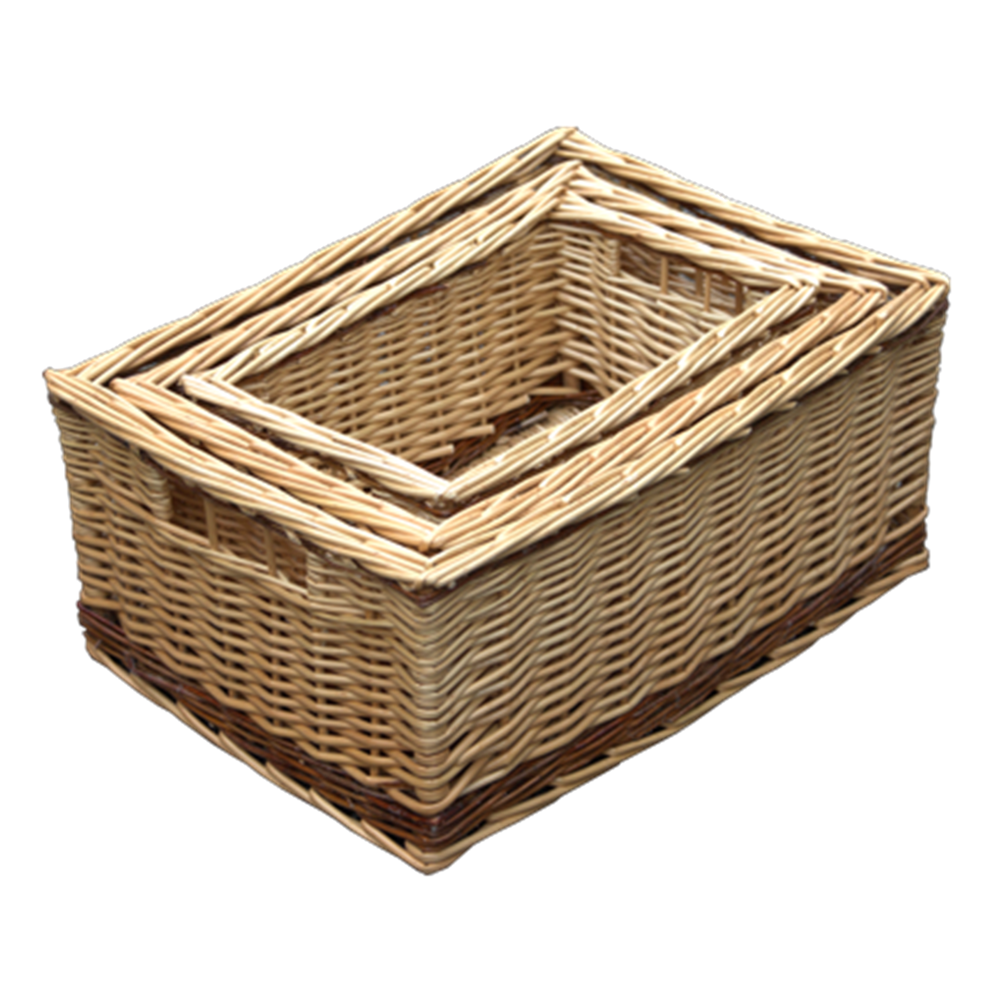 Set of 3 Buff Storage Wicker Baskets with Rustic Stripe Main image