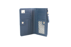 Genuine Full Grain Leather Purse RFID With Ring Detail Ink Blue