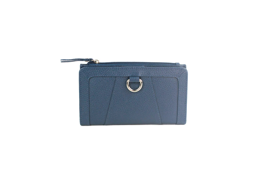 Genuine Full Grain Leather Purse RFID With Ring Detail Ink Blue Main image