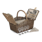 Deluxe Retro Double Lidded Wicker Fitted Picnic Basket