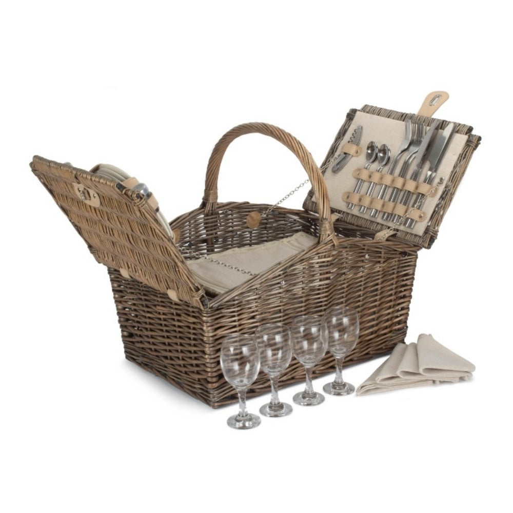 Deluxe Retro Double Lidded Wicker Fitted Picnic Basket