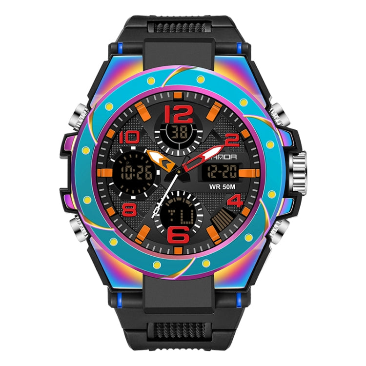 SANDA Dual Digital Display Luminous Stopwatch Chronograph Alarm Clock Men Quartz Sports Watch(6008 Symphony Blue)