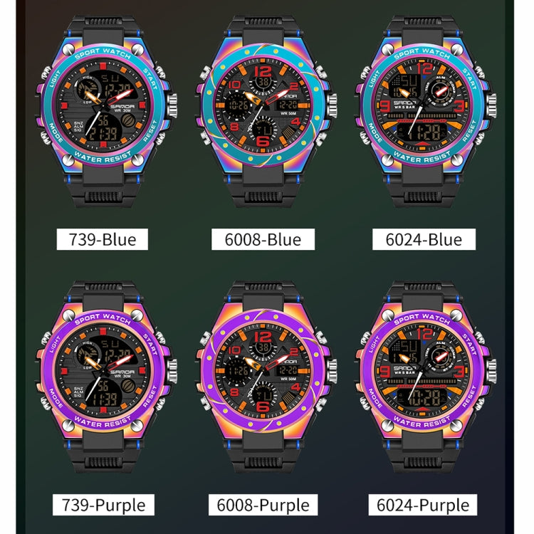 SANDA Dual Digital Display Luminous Stopwatch Chronograph Alarm Clock Men Quartz Sports Watch(6008 Symphony Blue)