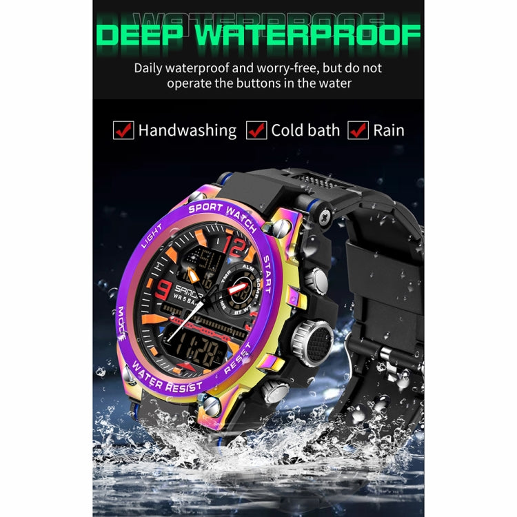 SANDA Dual Digital Display Luminous Stopwatch Chronograph Alarm Clock Men Quartz Sports Watch(6008 Symphony Blue)
