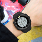 SANDA 6071 Three-split Screen LED Digital Display Luminous Stopwatch Timing Multifunctional Men Sports Electronic Watch(Black White)