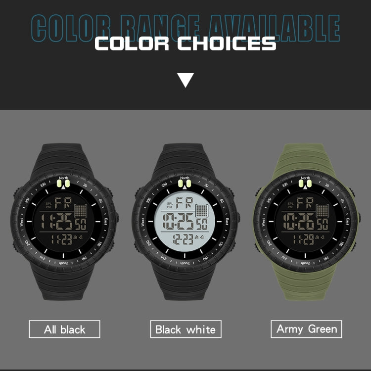 SANDA 6071 Three-split Screen LED Digital Display Luminous Stopwatch Timing Multifunctional Men Sports Electronic Watch(Black White)