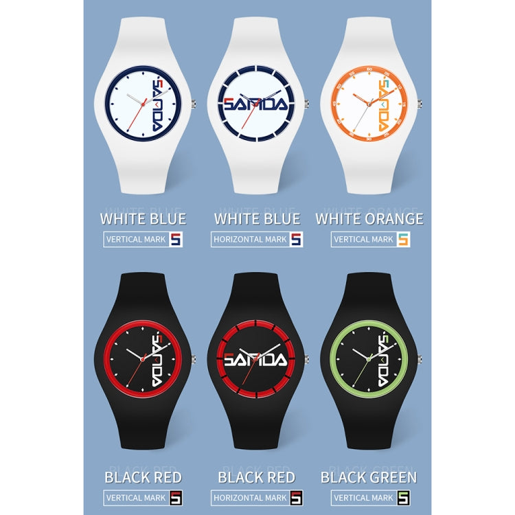 SANDA 6076 Simple Scale Round Dial Ladies Silicone Strap Quartz Watch(White Blue Vertical Mark)