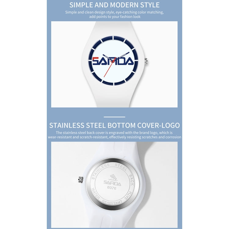 SANDA 6076 Simple Scale Round Dial Ladies Silicone Strap Quartz Watch(White Blue Vertical Mark)
