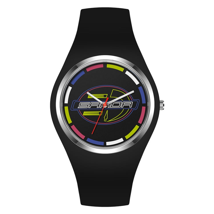 SANDA 6077 Simple Icon Round Dial Ladies Silicone Strap Quartz Watch(Black)