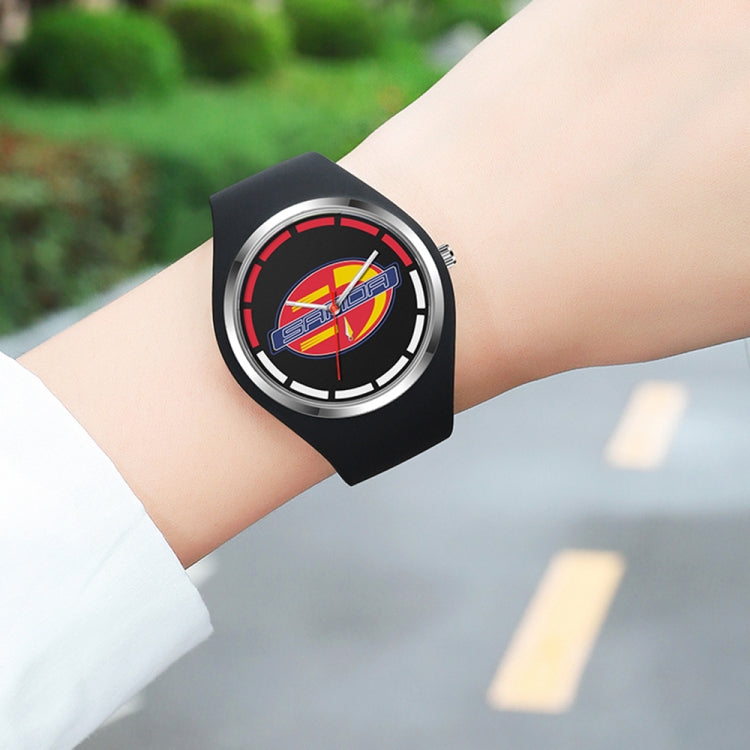 SANDA 6077 Simple Icon Round Dial Ladies Silicone Strap Quartz Watch(Black)