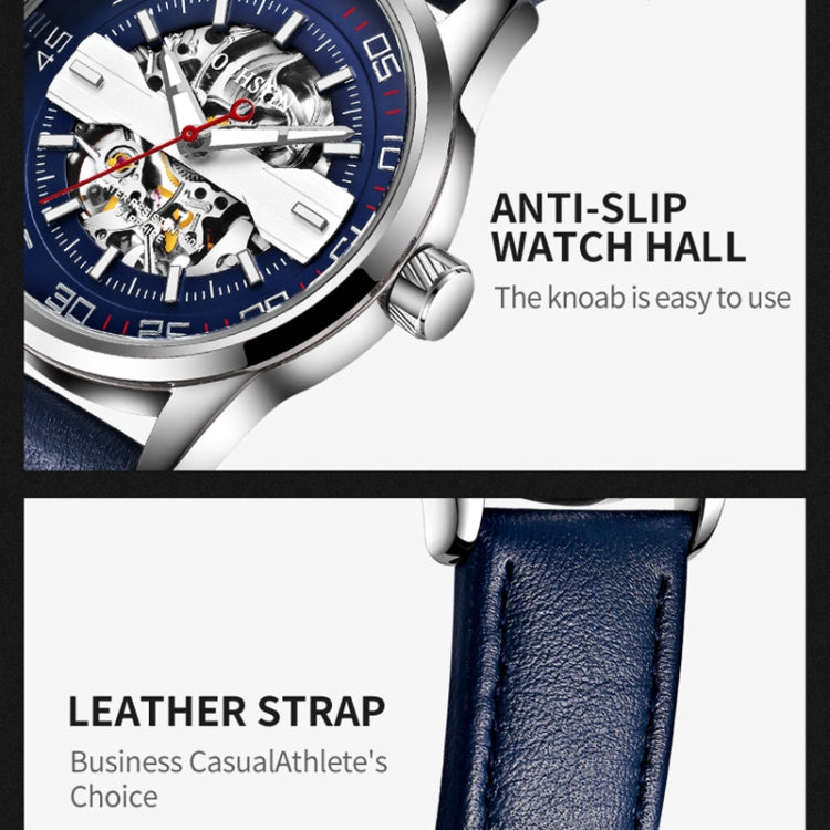 OCHSTIN 62002A Master Series Hollow Mechanical Men Watch(Silver-Blue)