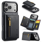 For iPhone 18 Pro / 17 Pro DG.MING M5 Series Zip RFID Multi Card Detachable Leather Phone Case(Black)