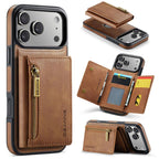 For iPhone 18 Pro / 17 Pro DG.MING M5 Series Zip RFID Multi Card Detachable Leather Phone Case(Brown)