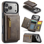 For iPhone 18 Pro / 17 Pro DG.MING M5 Series Zip RFID Multi Card Detachable Leather Phone Case(Coffee)