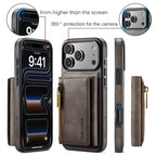 For iPhone 18 Pro / 17 Pro DG.MING M5 Series Zip RFID Multi Card Detachable Leather Phone Case(Coffee)