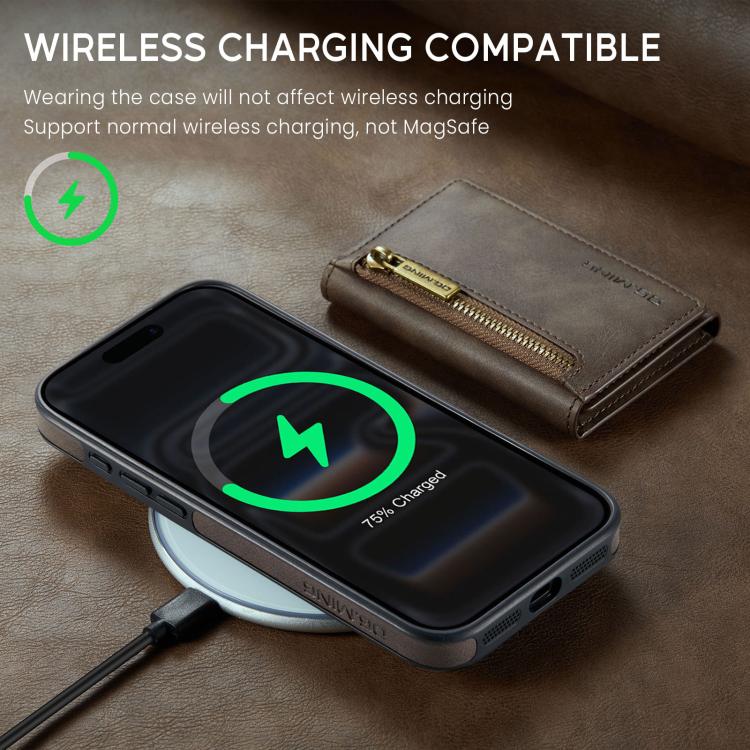 For iPhone 18 Pro / 17 Pro DG.MING M5 Series Zip RFID Multi Card Detachable Leather Phone Case(Coffee)