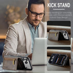For iPhone 18 Pro / 17 Pro DG.MING M5 Series Zip RFID Multi Card Detachable Leather Phone Case(Coffee)