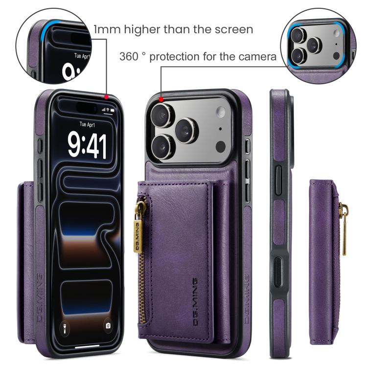 For iPhone 18 Pro / 17 Pro DG.MING M5 Series Zip RFID Multi Card Detachable Leather Phone Case(Purple)
