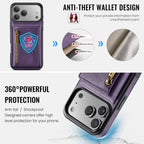 For iPhone 18 Pro / 17 Pro DG.MING M5 Series Zip RFID Multi Card Detachable Leather Phone Case(Purple)