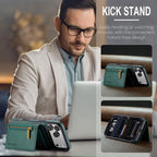 For iPhone 18 Pro / 17 Pro DG.MING M5 Series Zip RFID Multi Card Detachable Leather Phone Case(Green)