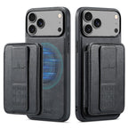 For iPhone 18 Pro / 17 Pro Fierre Shann Oil Wax Cow Leather Card Holder Back Phone Case(Black)