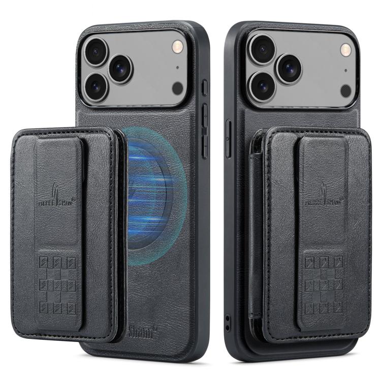 For iPhone 18 Pro / 17 Pro Fierre Shann Oil Wax Cow Leather Card Holder Back Phone Case(Black)