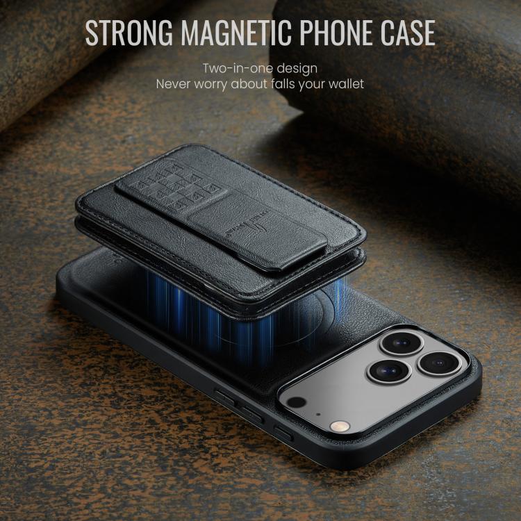 For iPhone 18 Pro / 17 Pro Fierre Shann Oil Wax Cow Leather Card Holder Back Phone Case(Black)