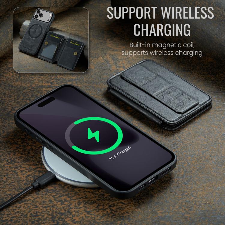 For iPhone 18 Pro / 17 Pro Fierre Shann Oil Wax Cow Leather Card Holder Back Phone Case(Black)