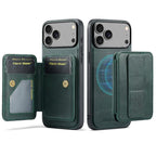 For iPhone 18 Pro / 17 Pro Fierre Shann Oil Wax Cow Leather Card Holder Back Phone Case(Green)