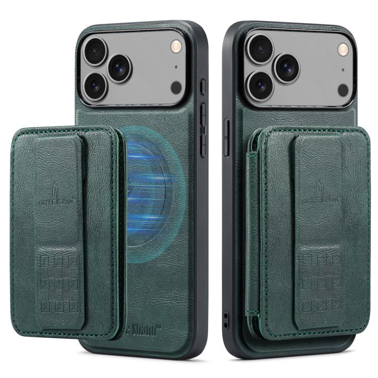 For iPhone 18 Pro / 17 Pro Fierre Shann Oil Wax Cow Leather Card Holder Back Phone Case(Green)