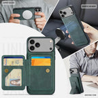 For iPhone 18 Pro / 17 Pro Fierre Shann Oil Wax Cow Leather Card Holder Back Phone Case(Green)