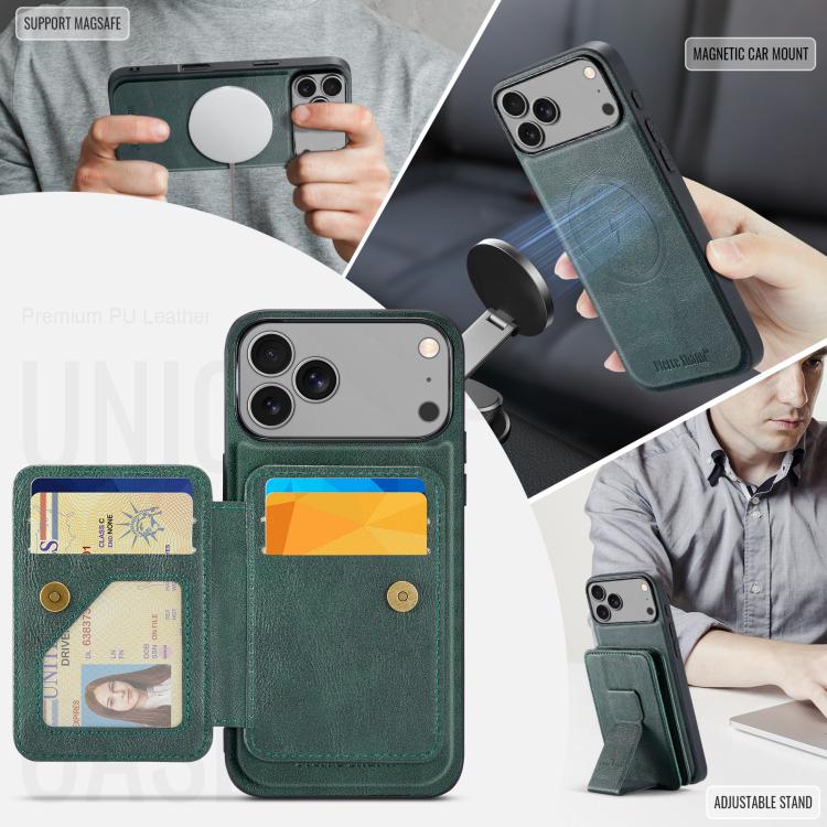 For iPhone 18 Pro / 17 Pro Fierre Shann Oil Wax Cow Leather Card Holder Back Phone Case(Green)