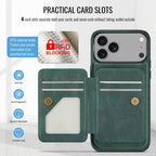For iPhone 18 Pro / 17 Pro Fierre Shann Oil Wax Cow Leather Card Holder Back Phone Case(Green)