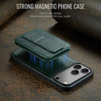 For iPhone 18 Pro / 17 Pro Fierre Shann Oil Wax Cow Leather Card Holder Back Phone Case(Green)