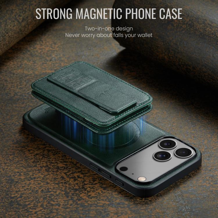 For iPhone 18 Pro / 17 Pro Fierre Shann Oil Wax Cow Leather Card Holder Back Phone Case(Green)