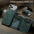 For iPhone 18 Pro / 17 Pro Fierre Shann Oil Wax Cow Leather Card Holder Back Phone Case(Green)